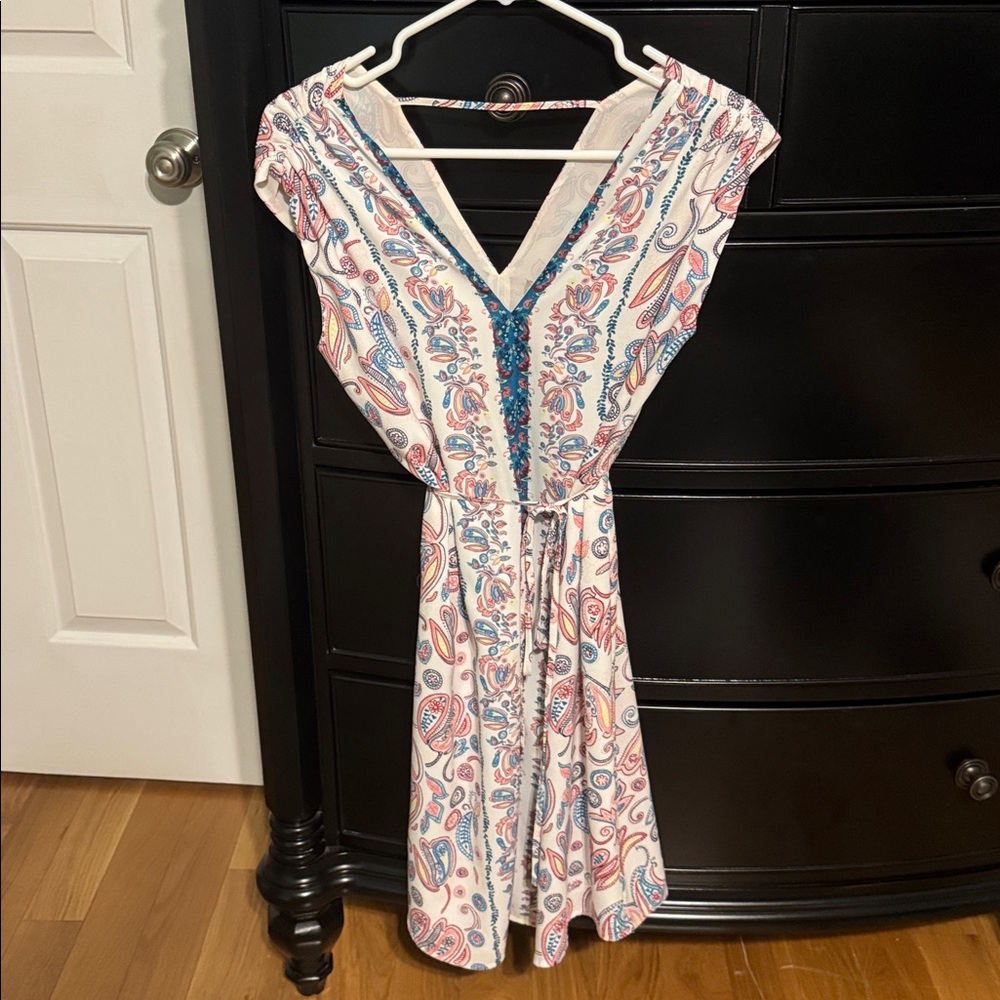 LOFT Cream and Blue Paisley Dress
